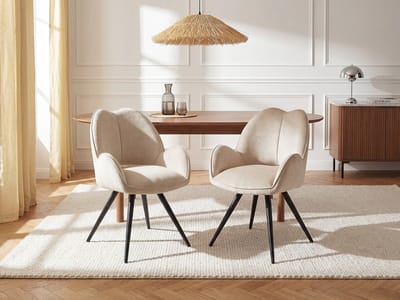 Vente-unique Set van 6 draaistoelen met armleuningen van stof en zwart metaal - Beige - GULSUN van Maison Céphy