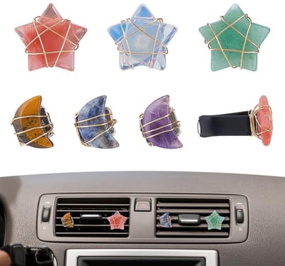 Dailygoods- Auto Vent Clips - 8 Stuks - Natuurlijke Kristallen - Ster/Maan Ontwerpen - Auto Decoratie - Luchtverfrisser Clip - Creatieve Accessoires