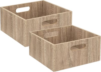 5five Opbergmand/kastmand van hout - Set van 2x stuks - lichtbruin - 14 Liter - 31 x 31 x 15 cm - Opbergboxen - Vakkenkast manden
