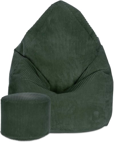 DreamRoots Zitzak voor Volwassenen of Kinderen – Corduroy Beanbag met Voetsteun en Afneembare Hoes – Inclusief Vulling – 80x80x120 cm – Forest Symphony