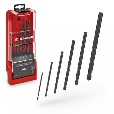 Einhell 6-delige HSS-R metaalboor set (HSS 4241 staal, zwart gepolijst, 135° boorpunt, rolgesmede spiraal type N, ronde schacht incl. opbergkoffer)