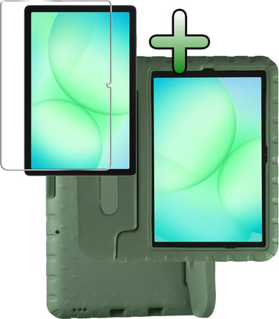 Hoesje Geschikt voor Samsung Galaxy Tab A11 Plus / A9 Plus - Met Screenprotector - Kinderhoes Shockproof Bumper - Kidsproof Case - Tablet Hoes - Kinder Hoes Cover - Donkergroen