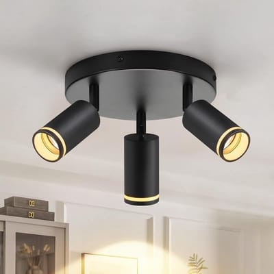 Glitzerlife - Plafondspot Plafondlamp - 3xGU10 fitting - Draaibaar en Kantelbaar - Opbouwspots - Metaal Mat Zwart - Ø20cm - Modern voor Hal Woonkamer Slaapkamer