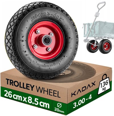 KADAX Schubkarrenrad 260 x 85 mm, Luftreifen 3.00-4 op robuustere Metallfelge, Ersatzrad mit Autoventil für Schubkarren, Schubkarre Rad mit 20 mm Achsbohrung