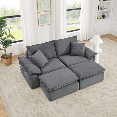 Wishdor 2-Zits Vloersofa - Zachte Bekleding En Opbergvakken - Modulair Ontwerp - Voor Woonkamer Of Kantoor - Stof - Lichtgrijs