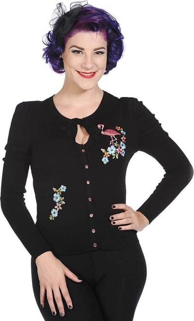 Banned - Flamingo Cardigan - Bloemen - S - Zwart