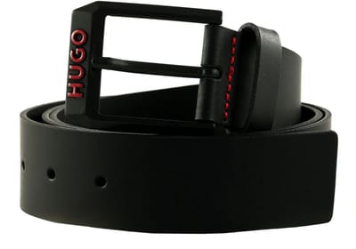 HUGO Leren Riem Gelio B-Red Sz40 Belt W80 Black Zwart