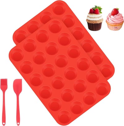 Siliconen Muffinvorm voor 24 Mini Muffins, 2 Stuks, Antiaanbak, Vaatwasserbestendig en Makkelijk Schoon te Maken