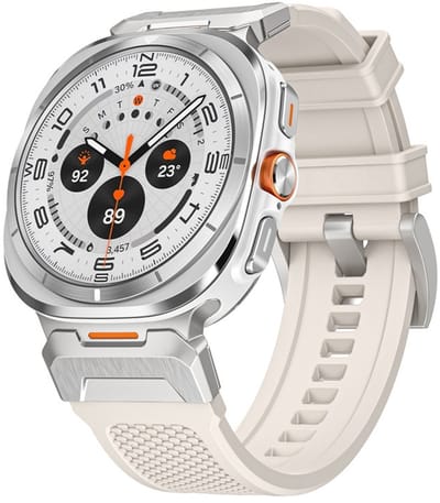 Luxe siliconen bandje - geschikt voor Samsung Galaxy Watch Ultra (47mm) / Ultra 2025 (47mm) - premium fmk bandje met rvs gesp - zilver starlight