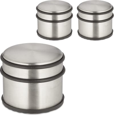 deurstopper rvs - set van 3 - antislip - 7,5 x 9 cm - zilver-zwart