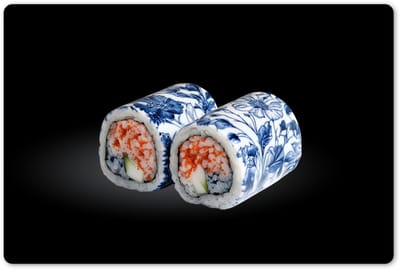 Placemats 45x30 cm - Placemat kunststof - 1 stuk - Sushi - Delfts blauw - Rijst - Vis - Elegant - Borden onderleggers - Decoratie voor op tafel - Keuken tafeldecoratie accessoires - Vinyl onderlegger - Tafelversiering