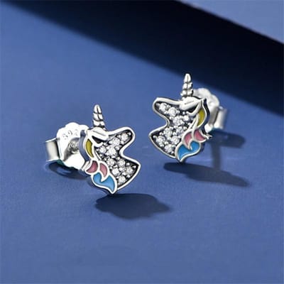 Boucles d'oreilles clous Licorne Éblouissante en Argent Sterling 925 Pour Femmes Enfants Fête de Mariage Bijoux en Argent Sterling Eh1399 blue