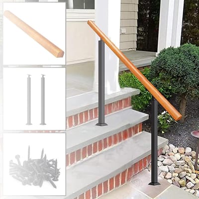 Buitentrapleuning - Tuinleuning Trapsteun - Veilig Traplopen - Massief Hout IJzer - 85cm 110cm - Zilver