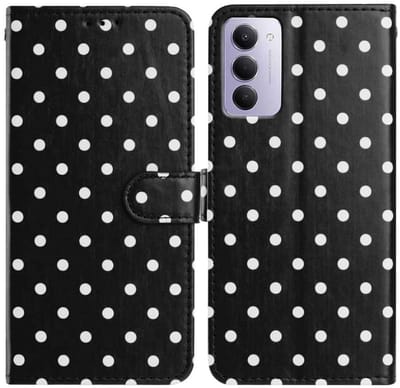 Hoesje Geschikt voor Xiaomi Redmi 15 5G | Polka Dot Wallet Book Case | Portemonnee Hoesje | 3 Pasjes | Magneetsluiting | Stand Functie | Zwart