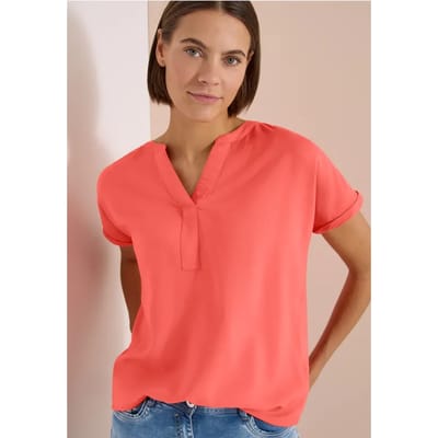 Blouse met korte mouwen en gespleten hals