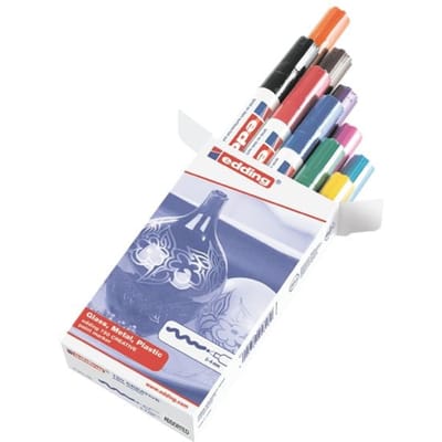 edding 750 glanslakmarkers - doosje met 10 verschillende kleuren - 2-4 mm - hittebestendig en lichtecht - o.a. geschikt voor permanent markeren/versieren/tekenen op glas, metaal, plastic en gecoat papier