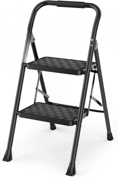 Famanu - Opvouwbare trap met 2 antislip treden, lichtgewicht en ruimtebesparende huishoudtrap met zachte handgreep, draagvermogen 150 kg