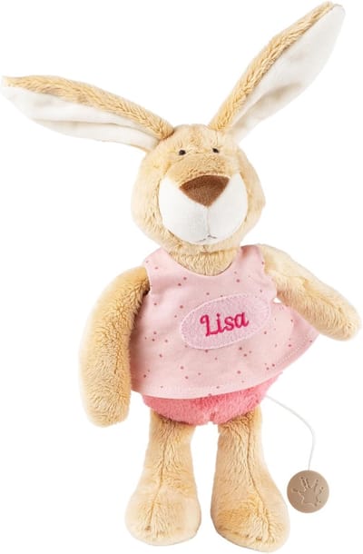 Muziekdoos Konijn - Knuffel Melodie - Inslapen Troosten - Naamborduring Wensmelodie - 28 cm - Roze