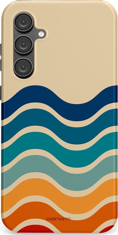 Casetastic hoesje geschikt voor Samsung Galaxy S23 FE - Dubbellaagse bescherming - Nostalgische golven - Fashion Case - Zand Petrol Rood Oranje