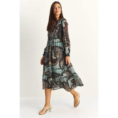 Paisley V-hals Midi Jurk