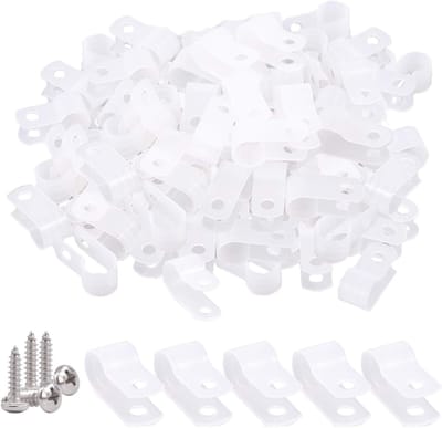60 Stuks 5/16 Inch Witte Nylon Schroefbevestiging R Type Kabelklemmen met 60 Schroeven voor Kabelbeheer, Draadbevestiging en Conduit Installatie