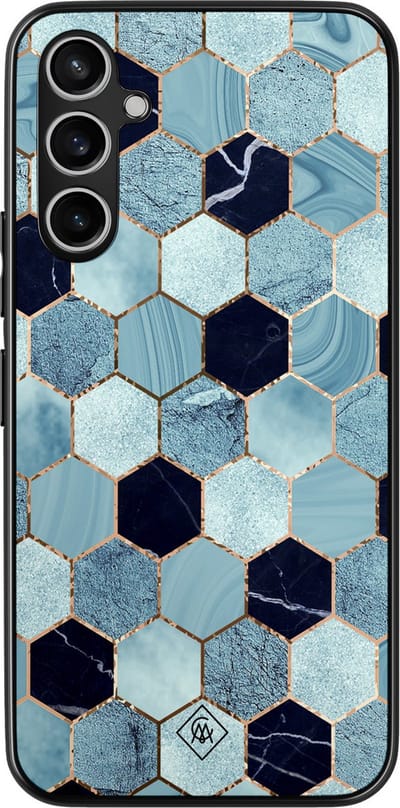 Casimoda® hoesje - Geschikt voor Samsung Galaxy A15 - Blue Cubes - Zwart TPU Backcover - Marmer - Blauw