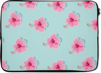 Laptophoes 13 inch - Bloemen - Zomer - Roze - Patroon - Laptop sleeve - Binnenmaat 32x22,5 cm - Zwarte achterkant