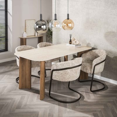 Dimehouse Eettafel Jimi Curvo Keramiek Travertin 180 cm - Keramiek - Japandi - Rechthoek