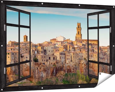 Gards Tuinposter Doorkijk Oude Stad in Toscane, Italië - 150x100 cm - Tuindoek - Tuindecoratie - Wanddecoratie buiten - Tuinschilderij