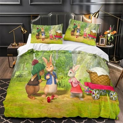 3D-print Peter de Konijn beddengoedset, dekbedovertrek, dekbedovertrek, kussensloop, kingsize, tweepersoonsbed, jongens en meisjes US Twin 173x218cm