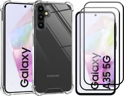 Hoesje geschikt voor Samsung Galaxy A35 - 2x Screenprotector Volledig Dekkend Glas - Shockproof Transparant
