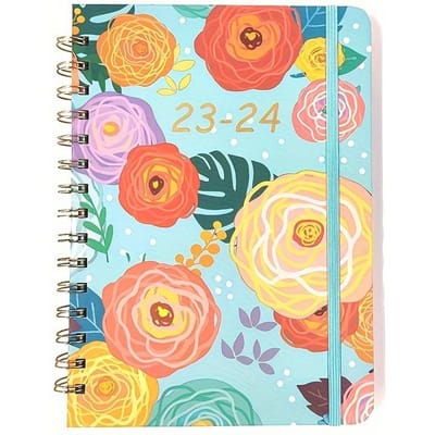Calendrier rétro à fleurs de roses, 76 pages, 152 pages, agenda hebdomadaire, carnet à spirales A5, agenda anglais A