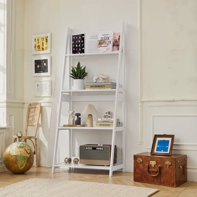 MODENUIT Boekenkast - Open Ladderrek Met 4 Niveaus - Voor Woonkamer, Badkamer En Kantoor - MDF En Spaanplaat - Wit
