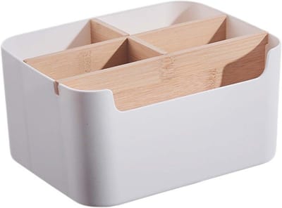Multifunctionele Houten Desk Organizer met 5 Compartimenten voor Cosmetica, Pennen en Brillen