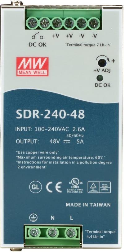 Mean Well SDR-240-48 DIN-rail netvoeding 48 V/DC 5 A 240 W Aantal uitgangen: 1 x Inhoud: 1 stuk(s)