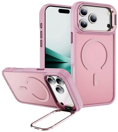 Hoesje Geschikt voor Apple iPhone 17 Pro Max - Compatibel met MagSafe & Qi2 - Back Cover met Standaard - Camera Kickstand - Roze