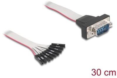 Delock Flat Ribbon Cable RS-232 with 9 x pin header female to D-Sub 9 pin male with nuts 30 cm