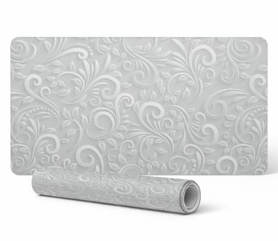 Moderne vinyl bureauonderlegger met elegant bladmotief, 90x45 cm