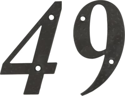 AMIG Huisnummer 49 - massief gesmeed staal - 10cm - incl. bijpassende schroeven - zwart