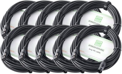 Microfoonkabel set van 10 - 10 meter XLR naar XLR, handgesoldeerd en sterk, zwart