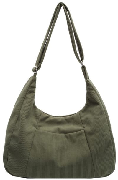 XL Dames Corduroy Schoudertas - Multifunctionele Halve Maan Tote Bag - Grote Capaciteit Reistas - Groen (39x44x15cm)