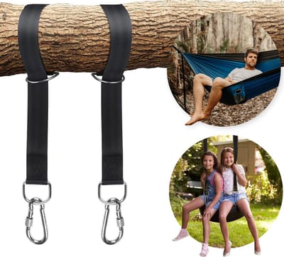 Ophangsysteem voor Hangmat/Schommel/Nestschommel - Hangmat Ophangen - Hangmat Ophangsysteem - Hangmat Bevestigingsset - Ophangset - Schommelbevestiging - Inclusief Haken - Karabijnhaak - 150cm - set van 2 stuks - Zwart - Tot 700 kg