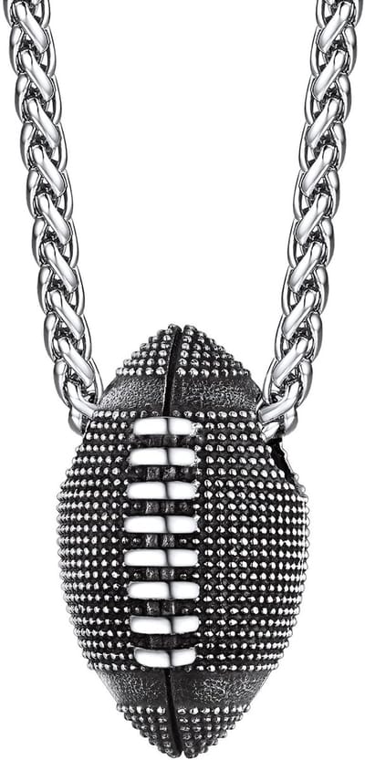 JHUBERS- Sportketting - Roestvrij Staal - Rugby Bal Hanger - Duurzaam - Trendy Sieraden - 22" Spiga Ketting - 3D Gedetailleerd - Hangers
