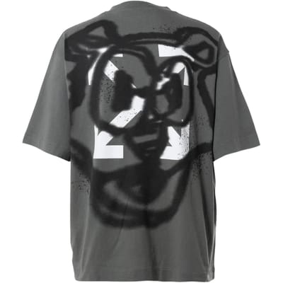 Gebroken wit teddypijllogo over skate-fit stalen ijzeren T-shirt