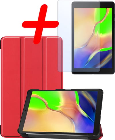 Hoesje Geschikt voor Samsung Galaxy Tab A 8.0 (2019) - Met Screenprotector - Trifold Bookcase - Hard Cover - Hardcover Book Case - Tablet Hoes - Rood