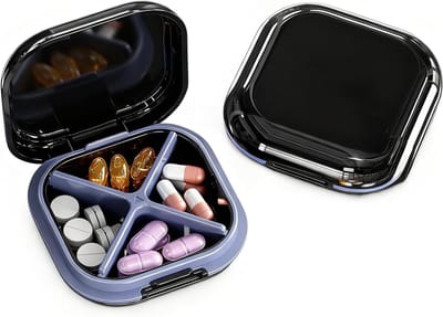 Kleine pillendoos voor onderweg, vochtbestendige medicijnbox met vier vakken voor tabletten en medicijnen