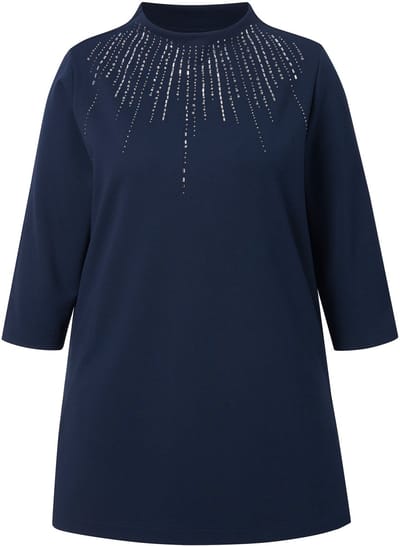 Ulla Popken - Dames - Sweatshirt sierstenen A-lijn opstaande kraag lange mouwen - Donkermarine - Maat 46+