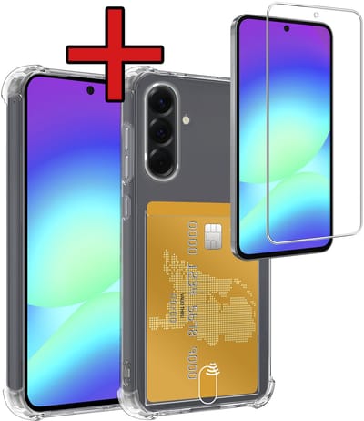 Hoesje - Geschikt voor Samsung Galaxy A56 - Met Screenprotector - Pashouder - Kaarthouder - Back Cover - Telefoon Hoes Shockproof - Siliconen Case - Shock Proof - Pasjes Houder - Telefoonhoes - Transparant