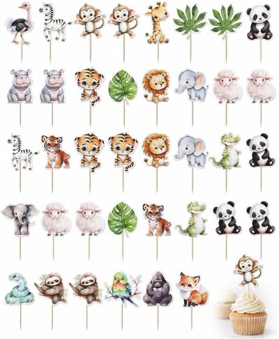 Taart Toppers Dierentuin - Cupcake Decoratie Safari - Feestelijke Taarten Versieren - 20 Unieke Ontwerpen - 40 Stuks - Multicolor