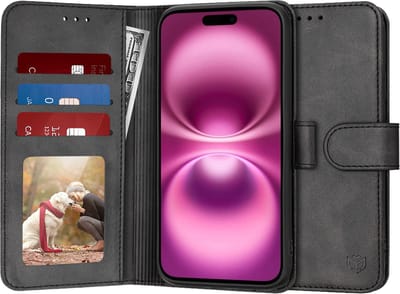 Hoesje geschikt voor Apple iPhone 16 Plus - Techsuit Diary Book Wallet Case - Zwart